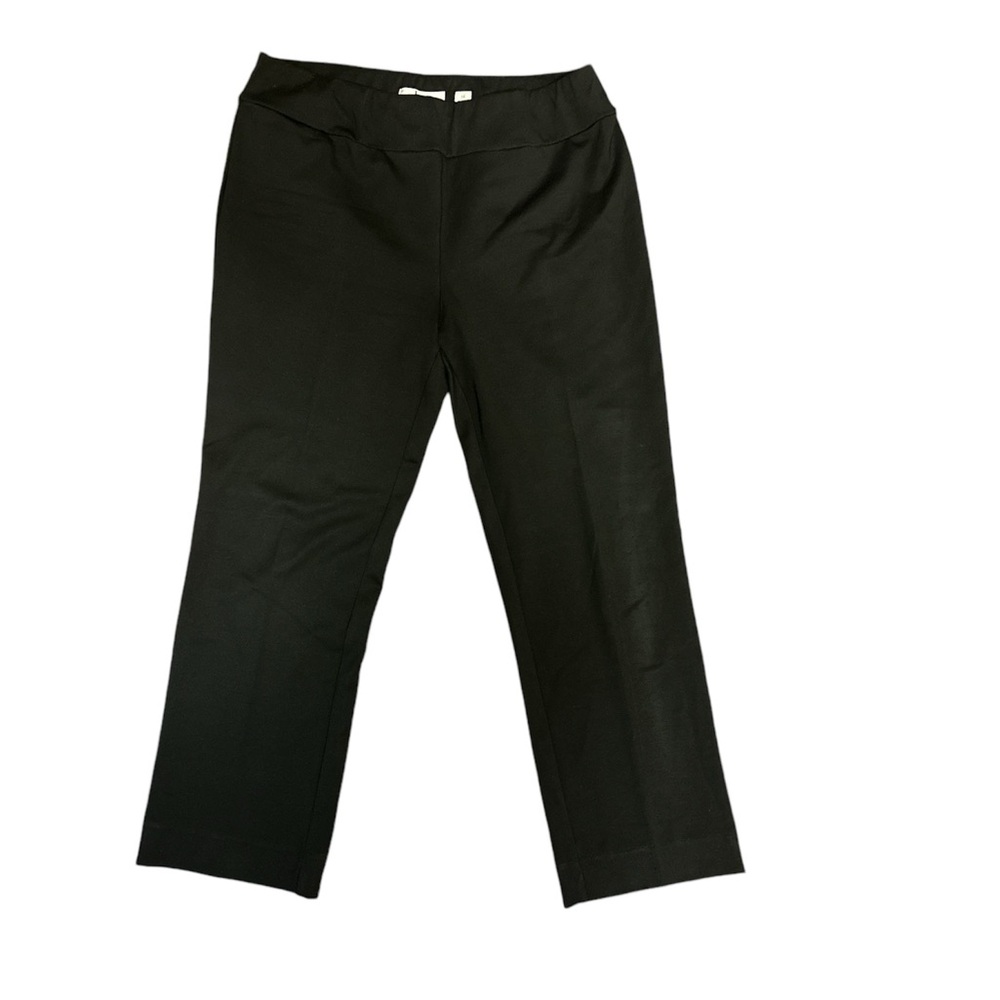 Black pull on straight leg pants elastic waistband